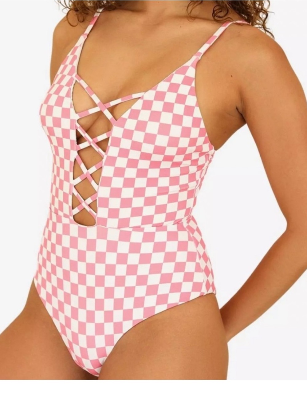 Dippin' Daisy's Medium Swimsuit Bliss Swim One Piece Checked Out Pink NWT